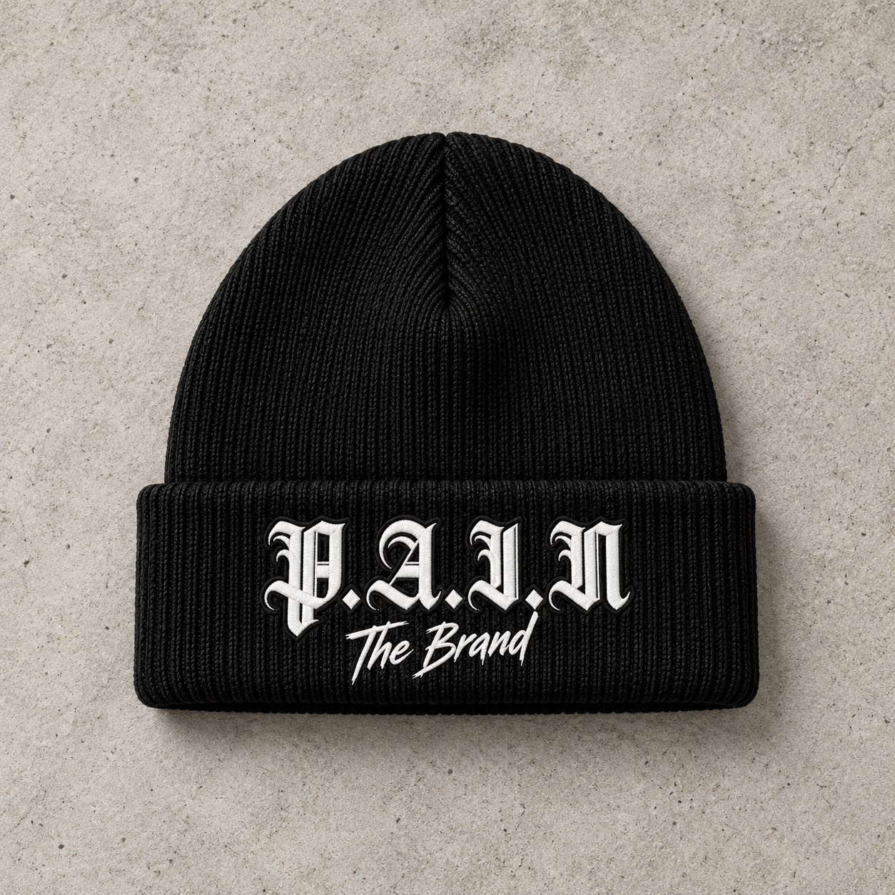 The Brand Beanie — Black, P.A.I.N product design