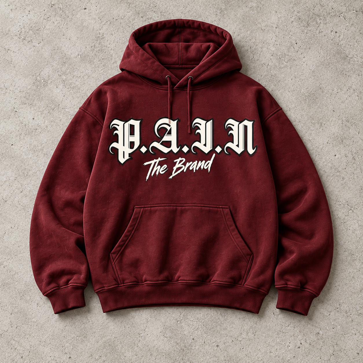 The Brand Hoodie — Burgundy, P.A.I.N product design