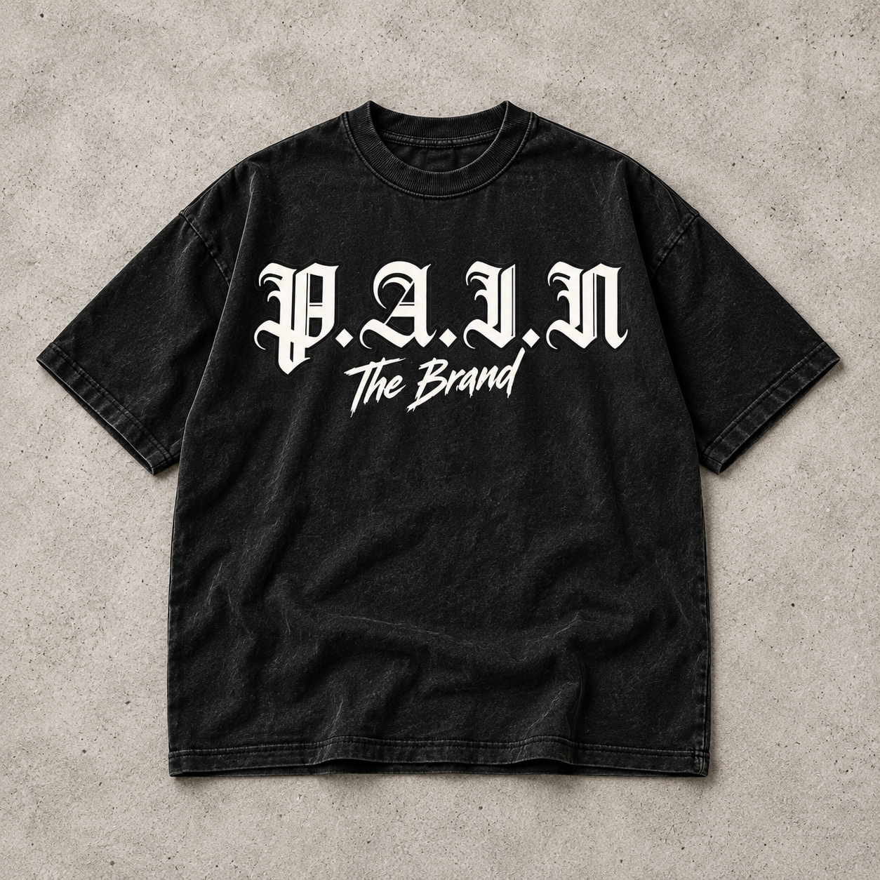 The Brand Tee — Washed Black, P.A.I.N product design