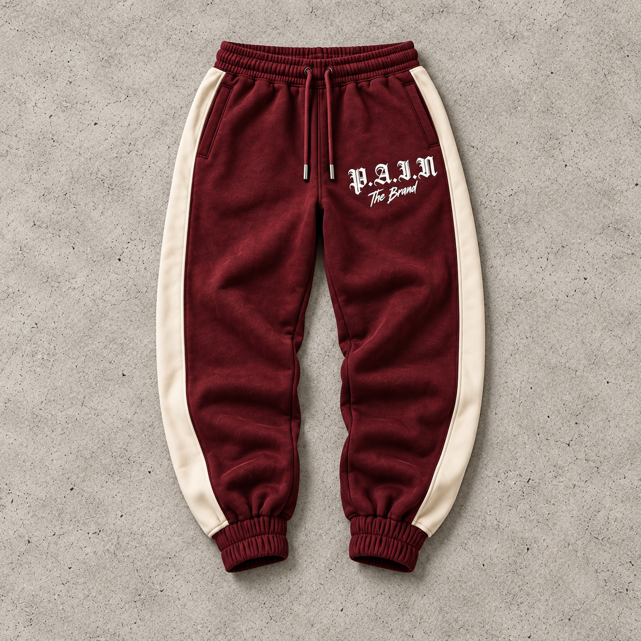 Burgundy & Cream Joggers — Matching sweatsuit bottom, P.A.I.N product design