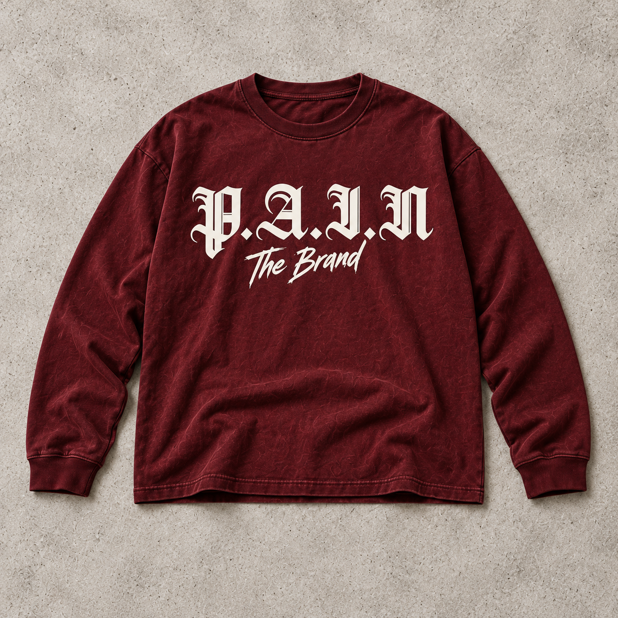 The Brand Long-Sleeve Tee — Burgundy, P.A.I.N product design