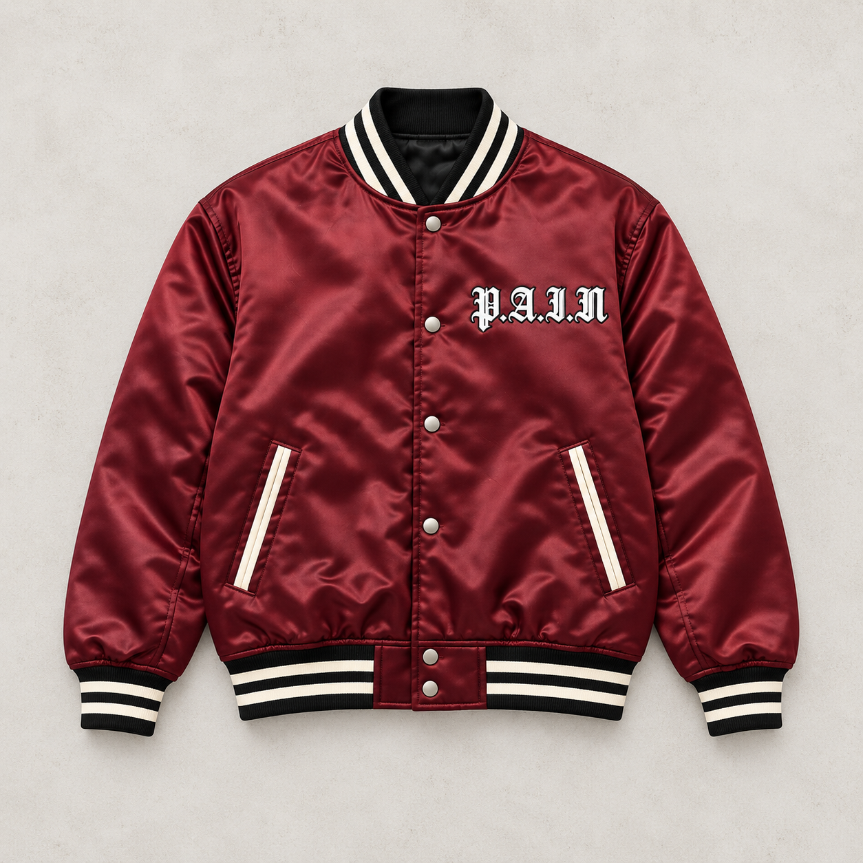 Satin Jacket — Burgundy, P.A.I.N product design