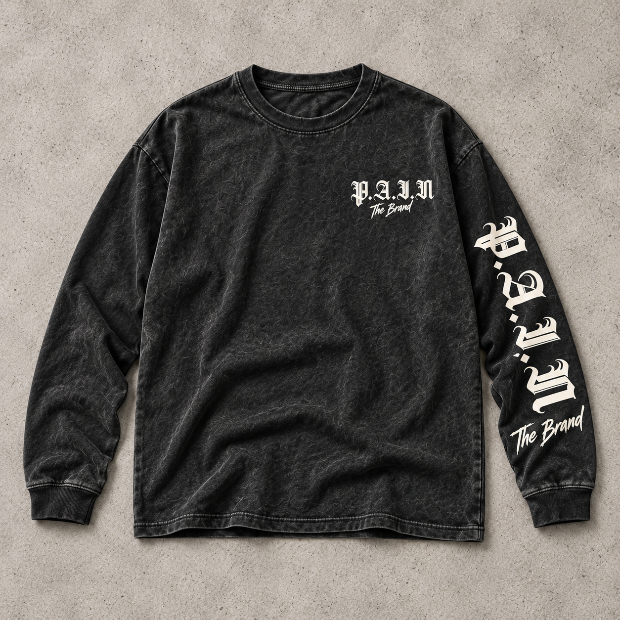 Sleeve Graphic Long-Sleeve Tee — Charcoal, P.A.I.N product design