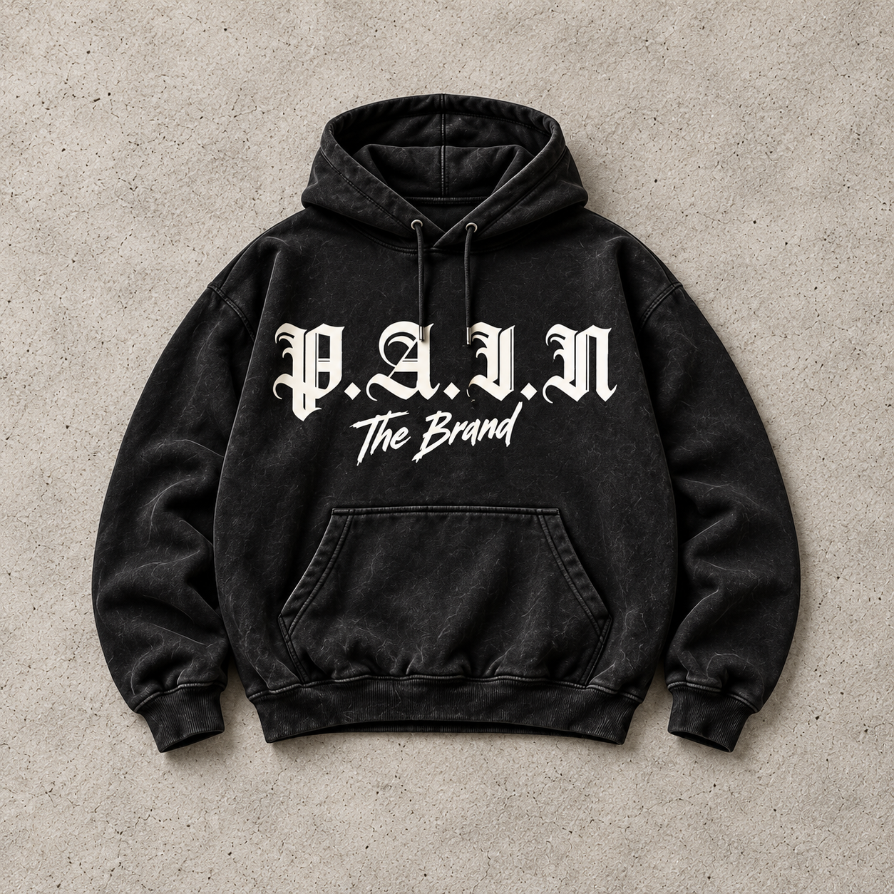 Washed Black Hoodie — Matching sweatsuit top, P.A.I.N product design