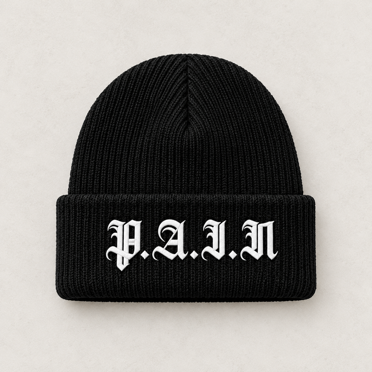 Wordmark Beanie — Black, P.A.I.N product design