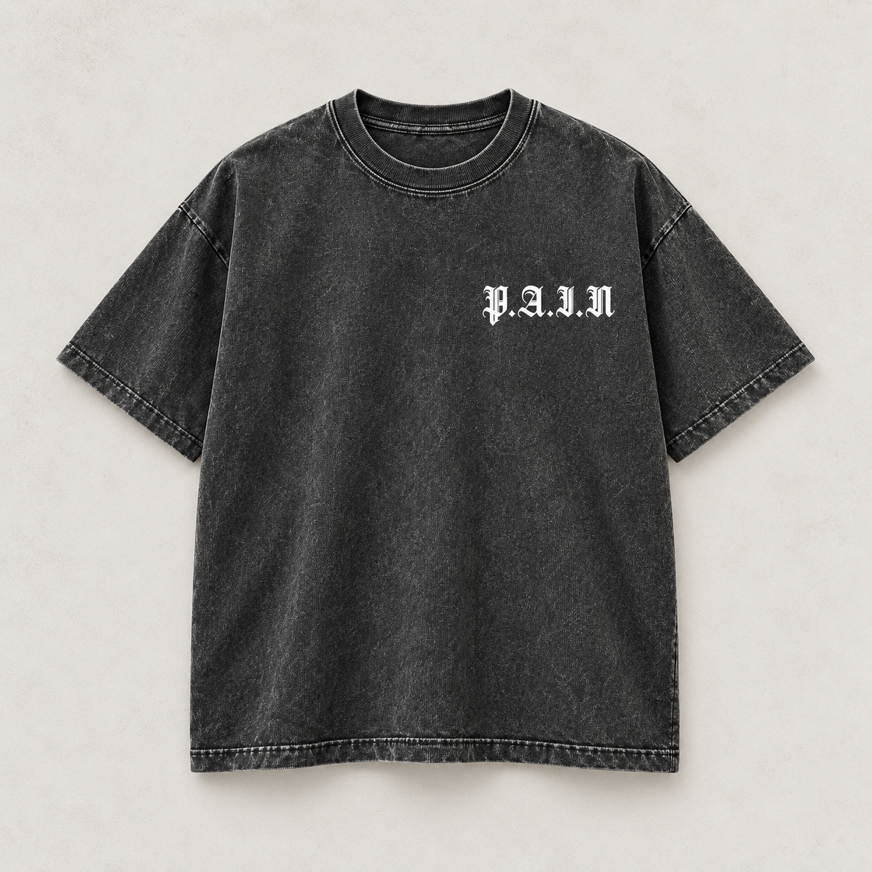 Wordmark Tee — Charcoal, P.A.I.N product design